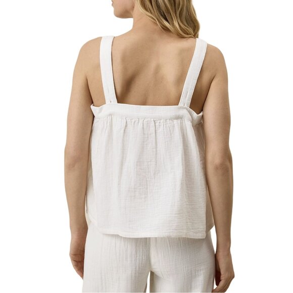 Pact Organic Cotton Double Gauze Square Neck Cami in Sea Salt Off White, M - Picture 2 of 8